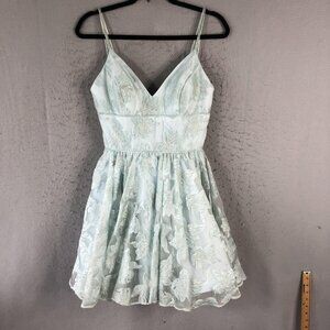 Sherri Hill Dress Womens 4 Light Blue Fit Flare Lace Floral Embroidered Cocktail